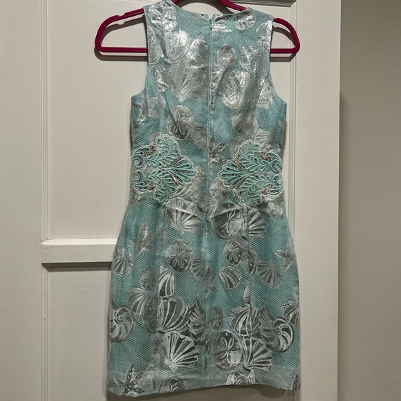 Iilly Pulitzer ice blue silver crystal seashell metallic dress 00 like new - Picture 2 of 5